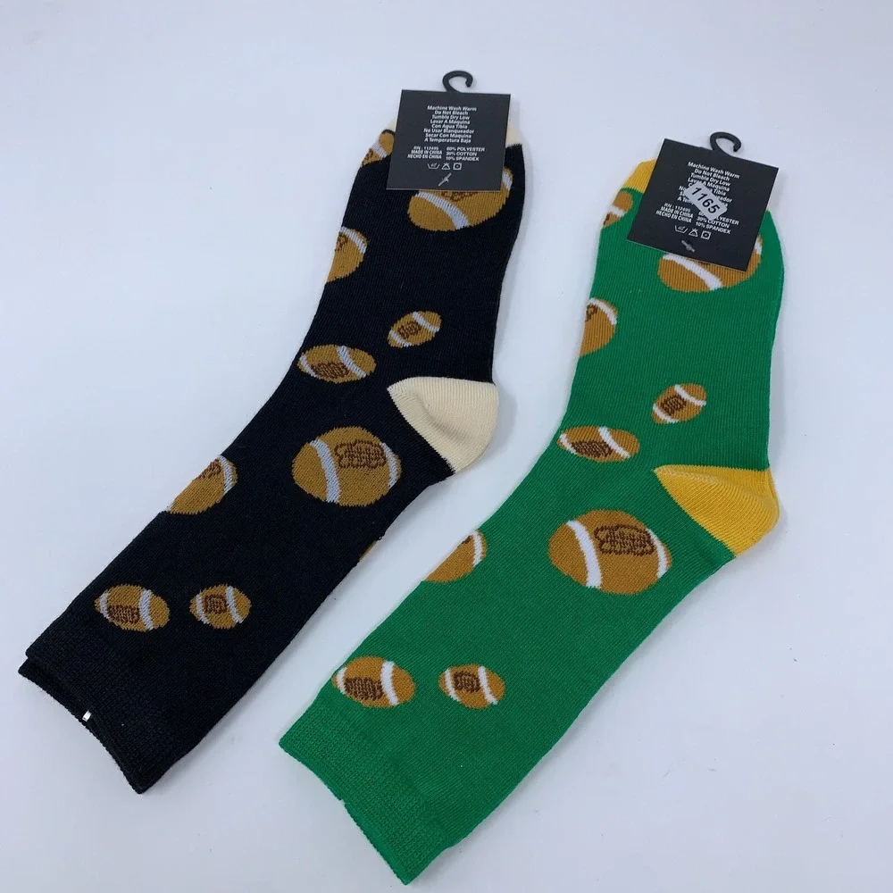 Lot of 2 U Wear Womens Sock Size 9-11 Green Black Football Novelty Crew Sock NWT